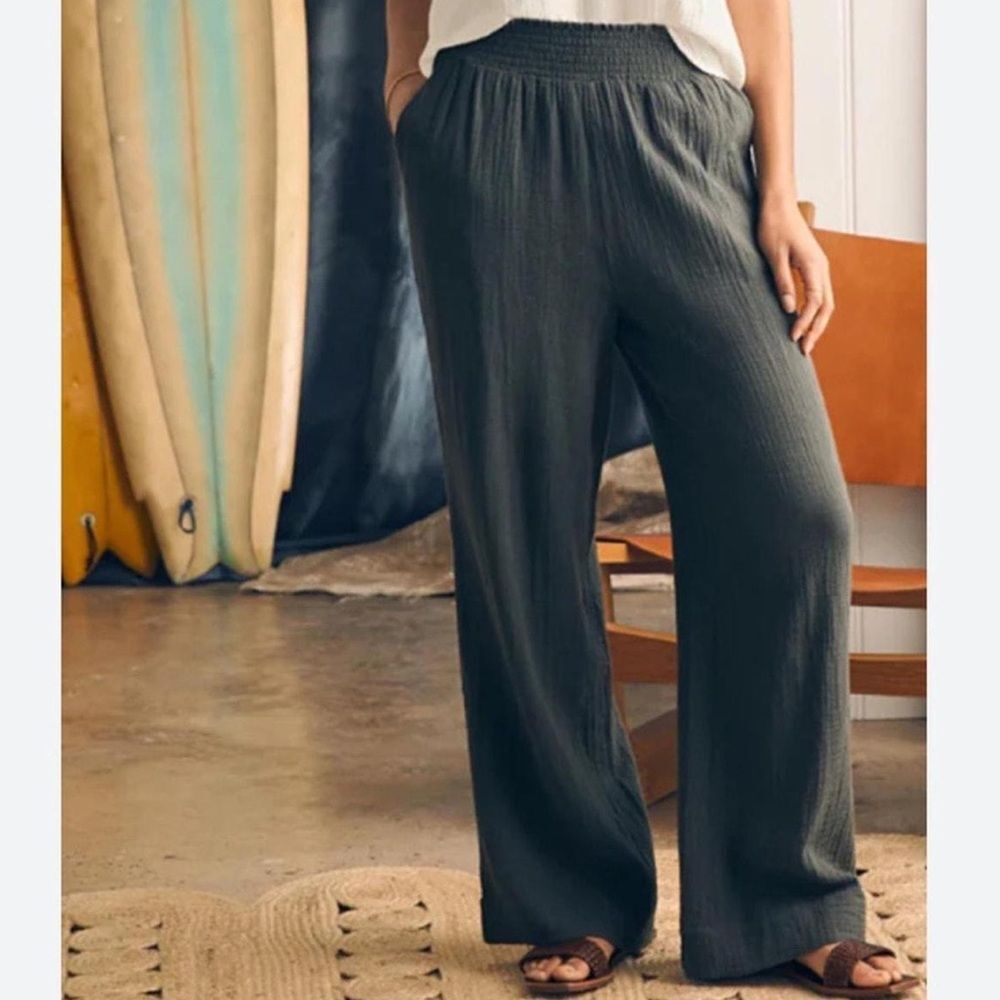 Faherty Wide Leg Pants in Dark Gray